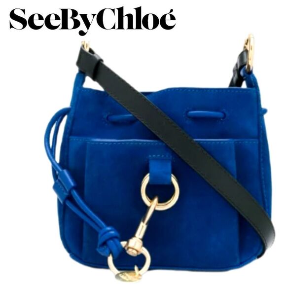 See By Chloe Royal Blue Suede Tony Bucket Bag